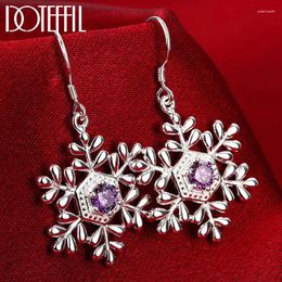 Dangle Earrings 925 Sterling Silver Snowflake Purple Zircon Drop Earring For Woman Wedding Engagement Party Fashion Charm