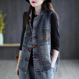 Women's Vests Women's Denim Tank Top Cotton Spring Summer Short Sleeve Plus Size Tank Top Chinese Style Retro Korean Fashion Sleeveless Jacket Women's 230403