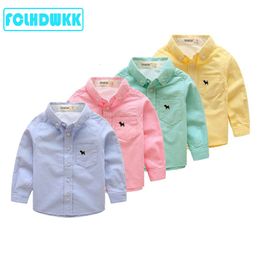 Kids Shirts FCLHDWKK Kids Baby Boys Cotton Shirt Yellow Blue Casual Boy Blouses Shirts Baby Girls Clothes Style Top Shirt Baby 230403
