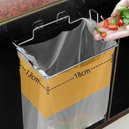 Kitchen Storage Trash Rack Cabinet Door Garbage Bags Holder Stainless Steel Closet Supplies