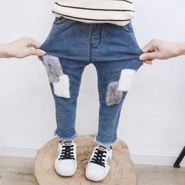 Jeans Spring Toddler Kids Jean Pants For Girl Boy Autumn Fur Patchwork Denim Trousers Cowboy Clothes 2 4 5 6 Year