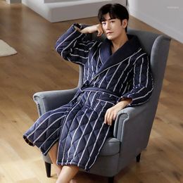 Men's Sleepwear Winter Cotton-Padded Robe Kimono Bathrobe Gown Thickened Warm Nightwear Loose Print Stripes Home Wear Loungewear