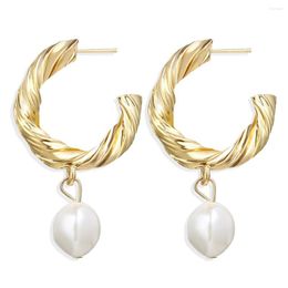 Hoop Earrings Women Trendy Spiral C Shaped Imitation Pearl Drop Earring Lady Geometric Circle Fashion Jewellery
