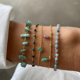 Strand Natural Stone Beaded Bracelet Amazonite Handmade Genuine Multicolor Gold Plated Jewelry Unisex 2023 Arrival