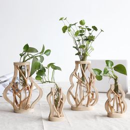 Vases Pure Handwork Wooden Vase Decorated With Solid Wood Flower Pot For Water Planting Creative Home Decorative