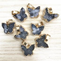 Natural Stone Gray Agates Druzys Drusy Pendants Butterfly Charms for Women Men Unisex Jewelry Necklace Making 6PCS Whole Lot 2290J