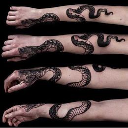 Temporary Tattoos Big Snake Tattoo Flower Arm Waterproof Tatouage Serpent Temporary Tattoo Fake Tattoo Faux Tatouage Black Back Hand Cool Adesivos Z0403
