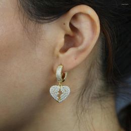 Hoop Earrings Gold Metal Color Heart Shaped Bling Out Fashion White CZ For Men Women Lover Hip Hop Rapper Jewelry