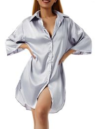 Women's Sleepwear Underwear Summer Sleeping Shirt Women Sleep Tops Half Sleeve Single Breasted Loose Nightshirt For Home Wear Lounge 4