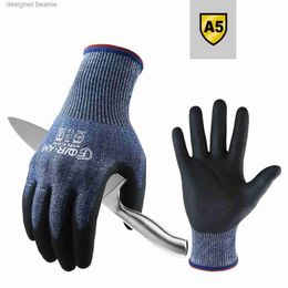 Five Fingers Gloves Level 5 Cut-Resistant Gs Firm Non-Slip Grip Heavy Duty Work Durable Breathable Nitrile Foam Coated TouchscreenL231103