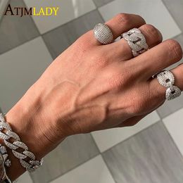Band Rings iced out sparking bling 5A cubic zirconia paved hiphop design cuban link chain cz engagement ring for men boy 231102