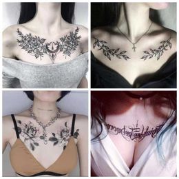 Temporary Tattoos Dark Flower Sexy Tattoo Temporary Waterproof Female Stickers Chest ArmThigh Fashion Tatuajes Temporales Para Mujer Fake Tattoos Z0403