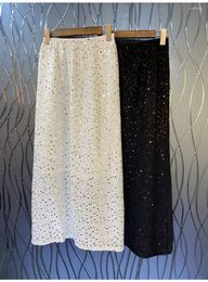 Skirts Sequined 2023 Spring Summer Party Club High Quality Women Elastic Waist Allover White Black Shine Skirt