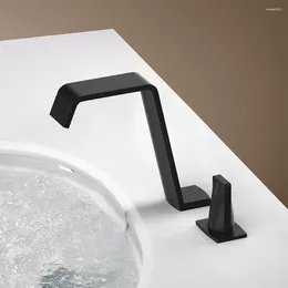 Bathroom Sink Faucets Faucet Split Style And Cold Mixer Brass Chrome Black Deck Mounted Double Hole Rotary Switch Tap