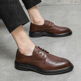 Dress Shoes Hollow Mens Leather Designer Casual Footwear Fashion Business Formal Shoe Lace-up Flat Oxford Male Evening Man