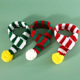 New Knitted Striped Pet Christmas Scarf for Cats and Dogs Wool Ball Thickened Warm Neck cosplay