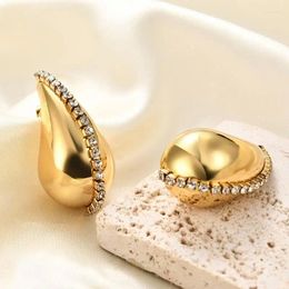 Stud Earrings FEEHOW 2023 -selling Hollow Water Drop Zirconia For Women Girl Anti Allergic Simple Design Jewellery
