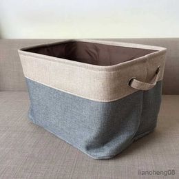 Storage Baskets Cover-less Cotton Linen Storage Basket Double-layer Storage Box Canvas Clothes Toy Car Storage Compartment Wine Red Large R231103