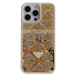 Luxuriöse Glitzer-Handyhüllen für iPhone 15 Pro Max 14 12 13, Rückseite, Modedesigner, glitzernde Strasssteine, Diamantjuwelen, 3D-Dreieck-Kristall, Damen-Rückseite