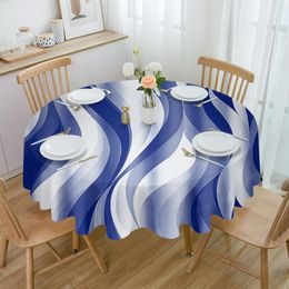 Table Cloth Abstract Gradient Lines Blue Round Tablecloth Waterproof Cover For Wedding Party Decoration Dining