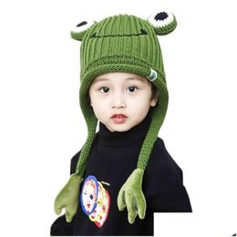Berets Doit 3 To 8 Years Old Winter Hat For Kid Beanies Cartoon Frog Handmade Beanie Knit Child Hats Warm Kids Girls Earflap Drop De Dhn2M