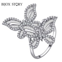 Cluster Rings BIJOX Storey Charm Ring Double Butterfly Shape Zircon Gemstone For Women 925 Sterling Silver Fine Jewellery Wedding Engagement