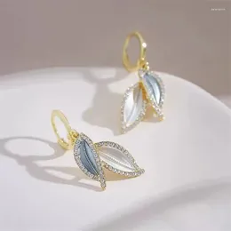 Stud Earrings Cute Female Enamel Tree Leaf Clip Luxury White Crystal Plant Yellow Gold Colour Wedding For Women