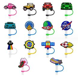 car styles straw toppers cartoon silicone splash dust plug straws cover cap charms decoration for 8mm straw party