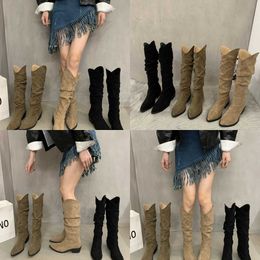 quality Boots Thick Heel V-mouth Western Denim Over Knee Women's New Autumn/summer Pointed High Sleeve