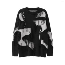 Men's Sweaters American Style High Street Tassel Rope Splicing Design Autumn And Winter Couples Small Group Pullover Knitted Sweater