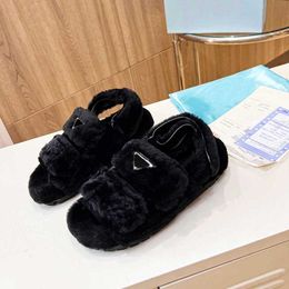 Paris designer brand women lambswool slipper old flowers fur woolen plush slides lambskin sandals flat heel slippers home loafers luxurys designers shoes 35-41