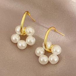 Hoop Earrings Boho Big Pearls Circle For Women Gold Colour Vintage Round Earring Girl Party Daily Wear Jewellery