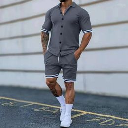 Men's Tracksuits 2023 Summer Solid Color Polo Button Short Sleeve Shorts Casual Sports Cardigan Brand Set Fashion