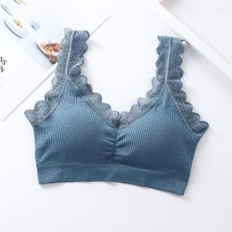 Camisoles & Tanks Lace Trim Top Women Tank Crop Seamless Underwear Female Tops Sexy Lingerie With Removable Cups Padded Camisole Femme