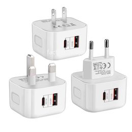 Dual Ports Type c PD USb-C Charger 20W Wall Chargers Fast Quick Charging AC Home Travel Power Adapters For IPhone 12 13 14 Samsung S20 S21 NOte 20 htc F1