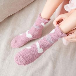 Women Socks Winter Coral Velvet Floor Children's Tube Love Japan Lovely Dots Home Warm Moon Sleeping