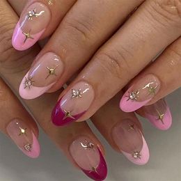 False Nails Pink Edge Rose Red Nail Patch Water Diamond Gold Star Shine Wearing Wholesale Clips For Lovely Gir