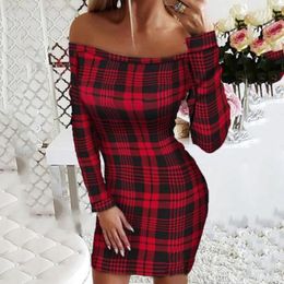 Casual Dresses Fall For Women Fashion Christmas Mixed Print Off Shoulder Bodycon Mini Long Sleeve Black Dress