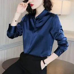 Women's Blouses Women High Quality Satin Elegant Formal Shirt Fashion Business Casual Office Lady Basic All Match Blouse Solid Long Sleeve