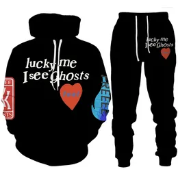 Men's Tracksuits Lucky Me I See Ghosts Letter Print Women's Hoodie/Zipper Sweatshirt/Pants/Set Hip Hop Streetwear Tracksuit Fashion Couple