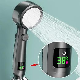 Bathroom Shower Heads High Pressure Handheld Bathroom Shower Head Water Saving Showerhead Pressurised Adjustable Spray LED Digital Temperature Display 231102