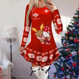Casual Dresses Christmas For Women Elk Print Long Sleeve Mini Dress Autumn Winter Fashion Ladies Holiday Year 2024