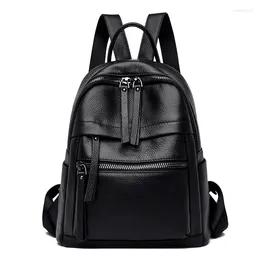 School Bags High Quality Genuine Leather Black White Women Backpacks Luxury Lady Girl First Layer Cowhide Female Book Style Backpack