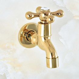 Bathroom Sink Faucets Golden Brass Single Hole Wall Mount Basin Kitchen Faucet Cold Outrood Garden Bibcock Mop Pool Taps 2av142