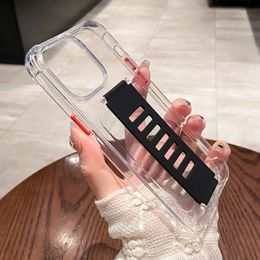 Luxury designer Candy Colour Hand Holder Wrist Strap Clear Phone Case For iPhone 15 14 13 12 11 Pro Max 15Plus Soft TPU Shockproof Cover