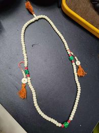 Pendant Necklaces 1pcs/lot Natural Beef Bone Buddha Bead Necklace 108 Beads Tassel Hand-woven Rope Ethnography Collectible Rare Amulet Gift