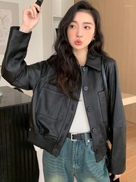 Women's Leather Genuine Motorcycle Bomber Jacket For Women 2023 Trend High-end Simple Black Cropped Real Sheepskin Coat