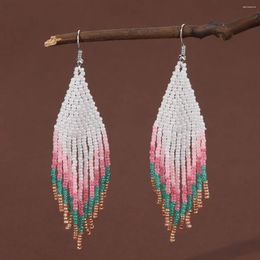 Dangle Earrings Tassel Hand Beaded Bohemia Personality Weave Gradient Fashion Simplicity Alloy Ma'am Rice Bead