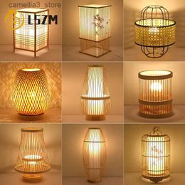 Desk Lamps Vintage Bamboo Table Lamps Chinese Style Handmade Wooden Desk Lamp for Living Room Bedroom Decoration Creative E27 Beside Lamp Q231104