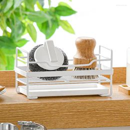 Kitchen Storage Shelf Rack Sponge Dish Towel Drain Metal Spray Paint Iron Art Creative Practical Household Supplies